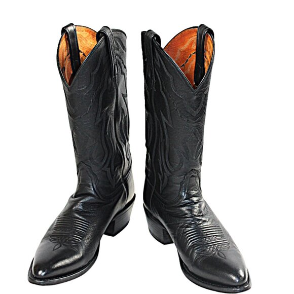 Lucchese 2000 Black Leather Western Embossed Mid-Calf Boot, Size 9 (D) - Picture 5 of 12